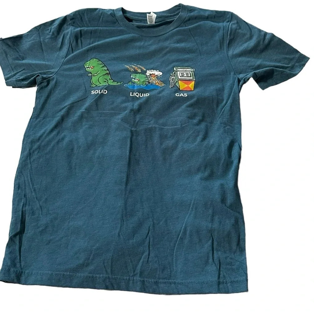 Solid Liquid Gas women's large funny turquoise t-shirt